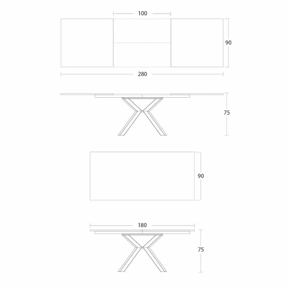 Extendable Dining Table to 2.8 m in Ceramic and Metal Legs - Paoluccio Viadurini
