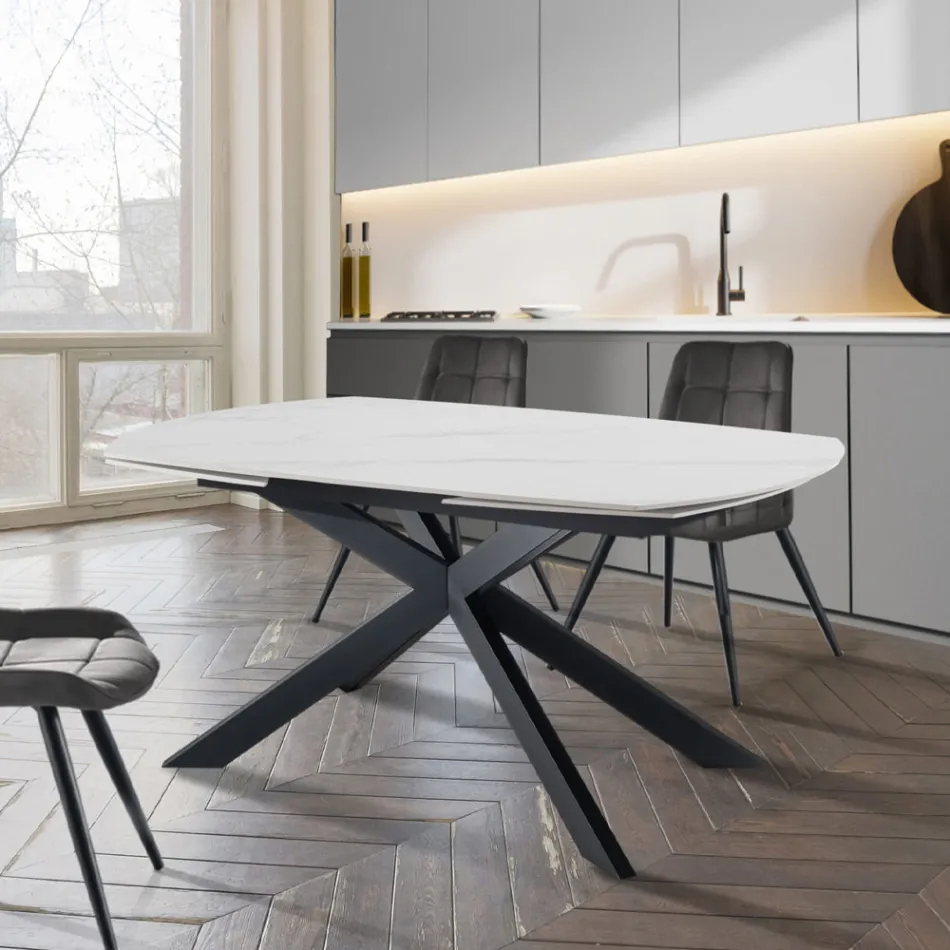 Extendable Table to 200 cm Black Steel Base - Torio Viadurini