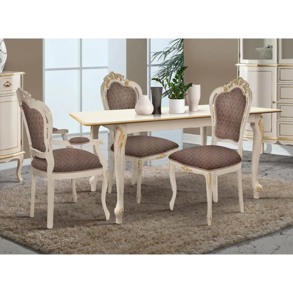 Extendable Table to 220 cm in White and Gold Wood Made in Italy - Luxury Viadurini