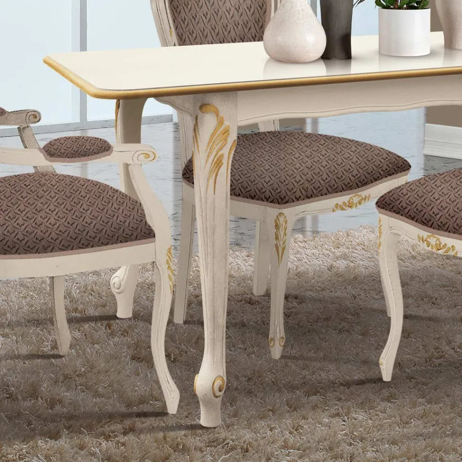 Extendable Table to 220 cm in White and Gold Wood Made in Italy - Luxury Viadurini