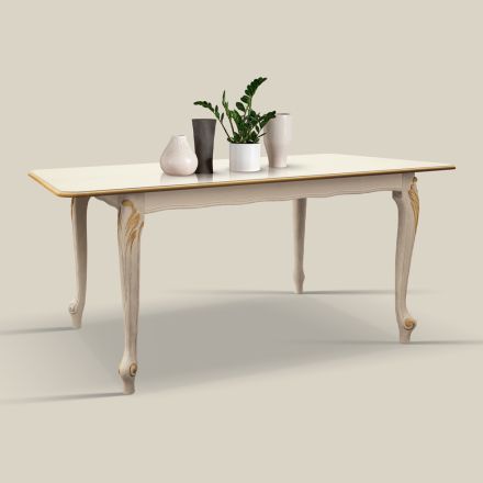 Extendable Table to 220 cm in White and Gold Wood Made in Italy - Luxury Viadurini