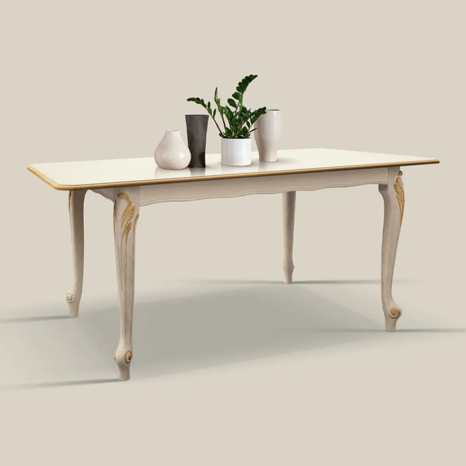 Extendable Table to 220 cm in White and Gold Wood Made in Italy - Luxury Viadurini