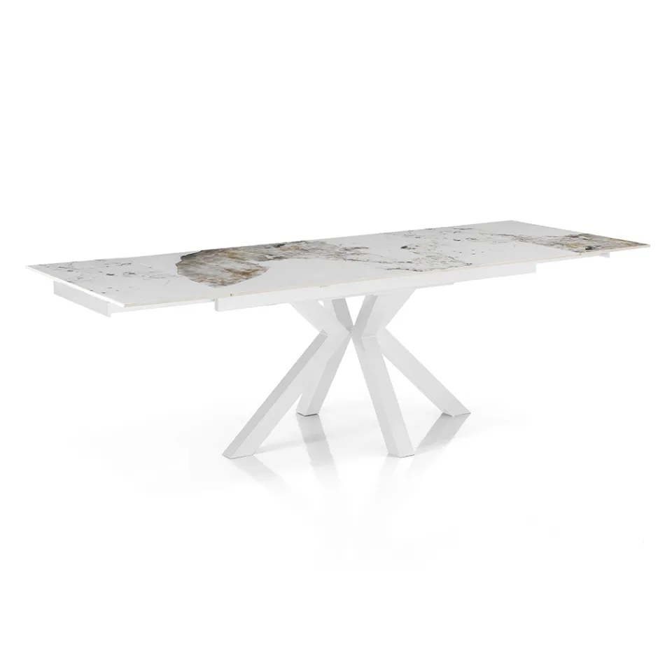 Extendable table to 240 cm in ceramic with polished onyx marble finish - Piedmont Viadurini
