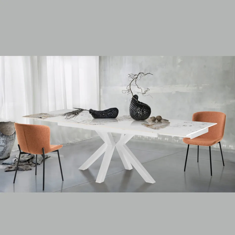 Extendable table to 240 cm in ceramic with polished onyx marble finish - Piedmont Viadurini