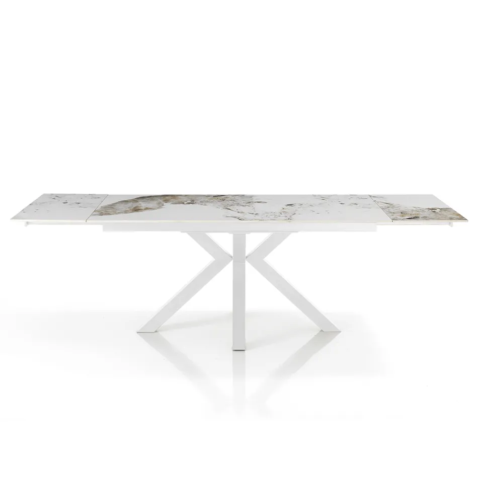 Extendable table to 240 cm in ceramic with polished onyx marble finish - Piedmont Viadurini