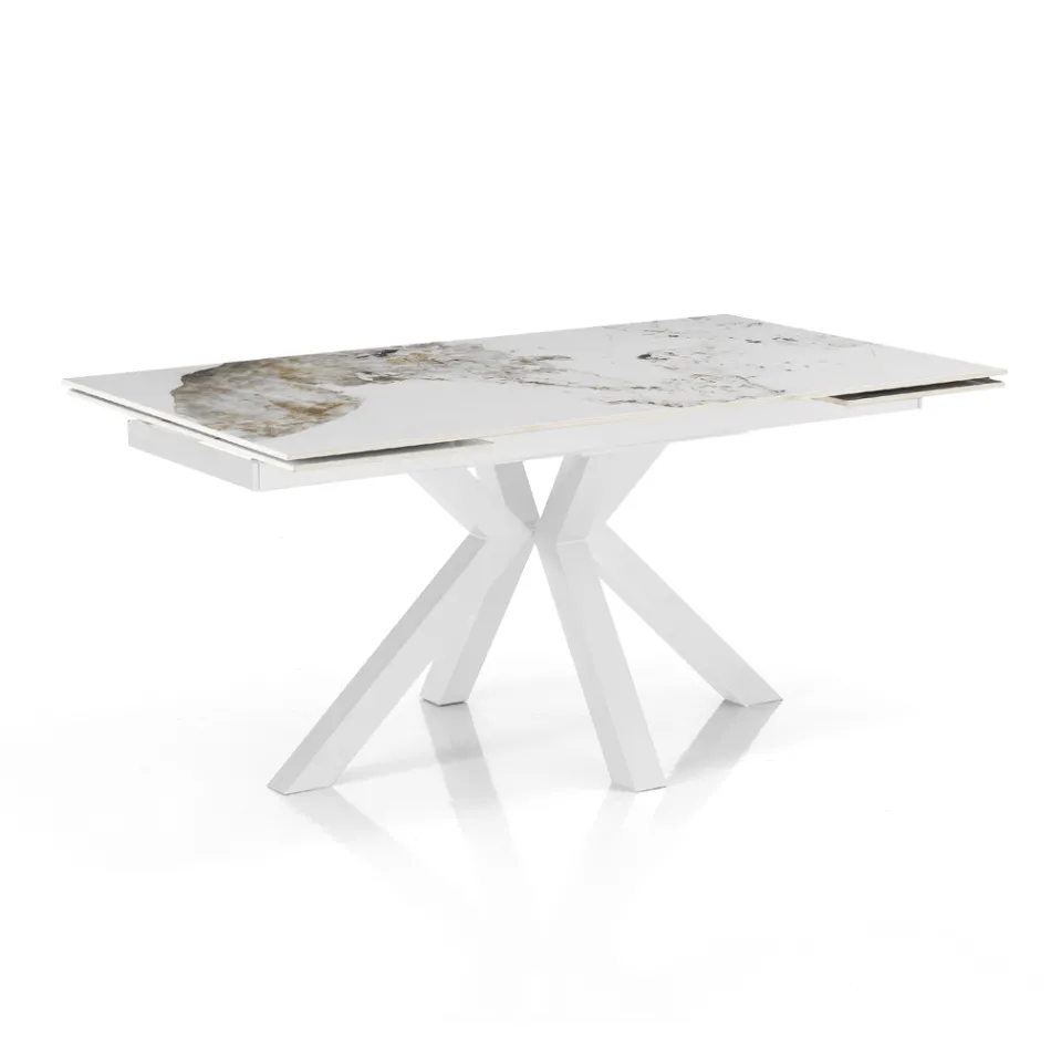 Extendable table to 240 cm in ceramic with polished onyx marble finish - Piedmont Viadurini