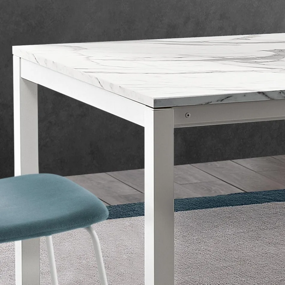 Extendable table to 260 cm with melamine top in Calacatta finish - Shaila Viadurini