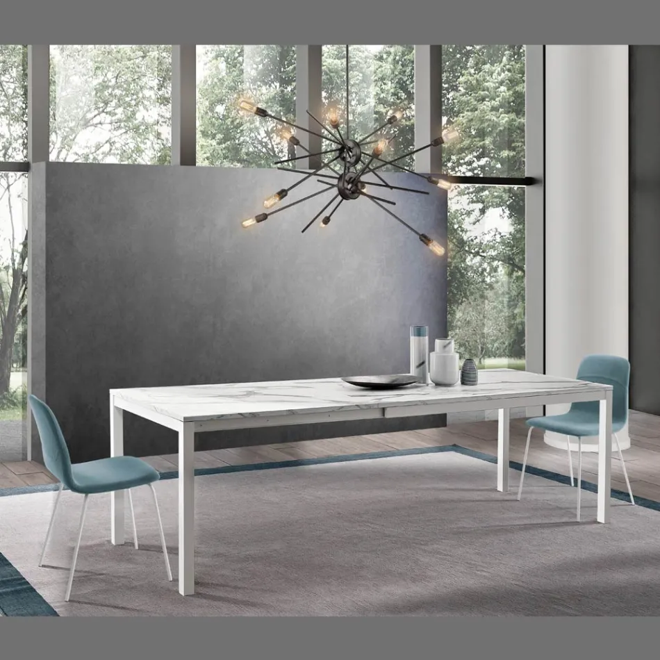 Extendable table to 260 cm with melamine top in Calacatta finish - Shaila Viadurini