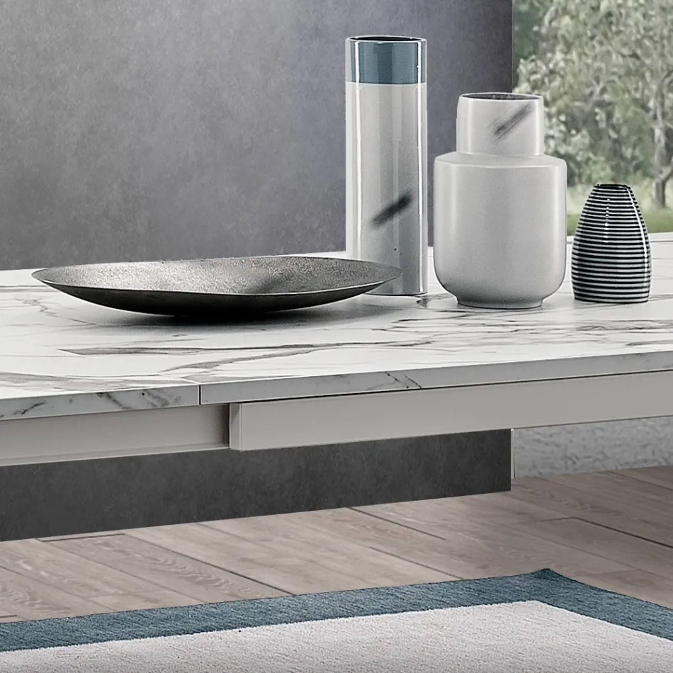 Extendable table to 260 cm with melamine top in Calacatta finish - Shaila Viadurini