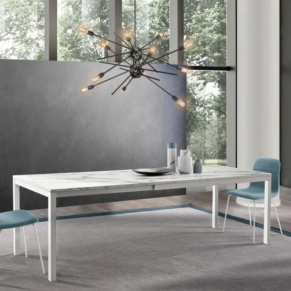 Extendable table to 260 cm with melamine top in Calacatta finish - Shaila Viadurini