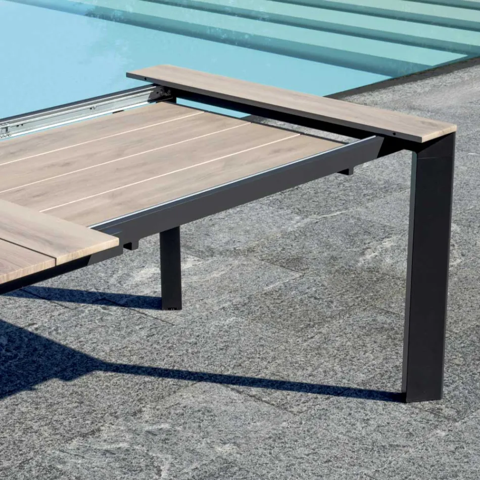 Extendable Table to 276 cm with Wood Effect Aluminum - Ovara Viadurini