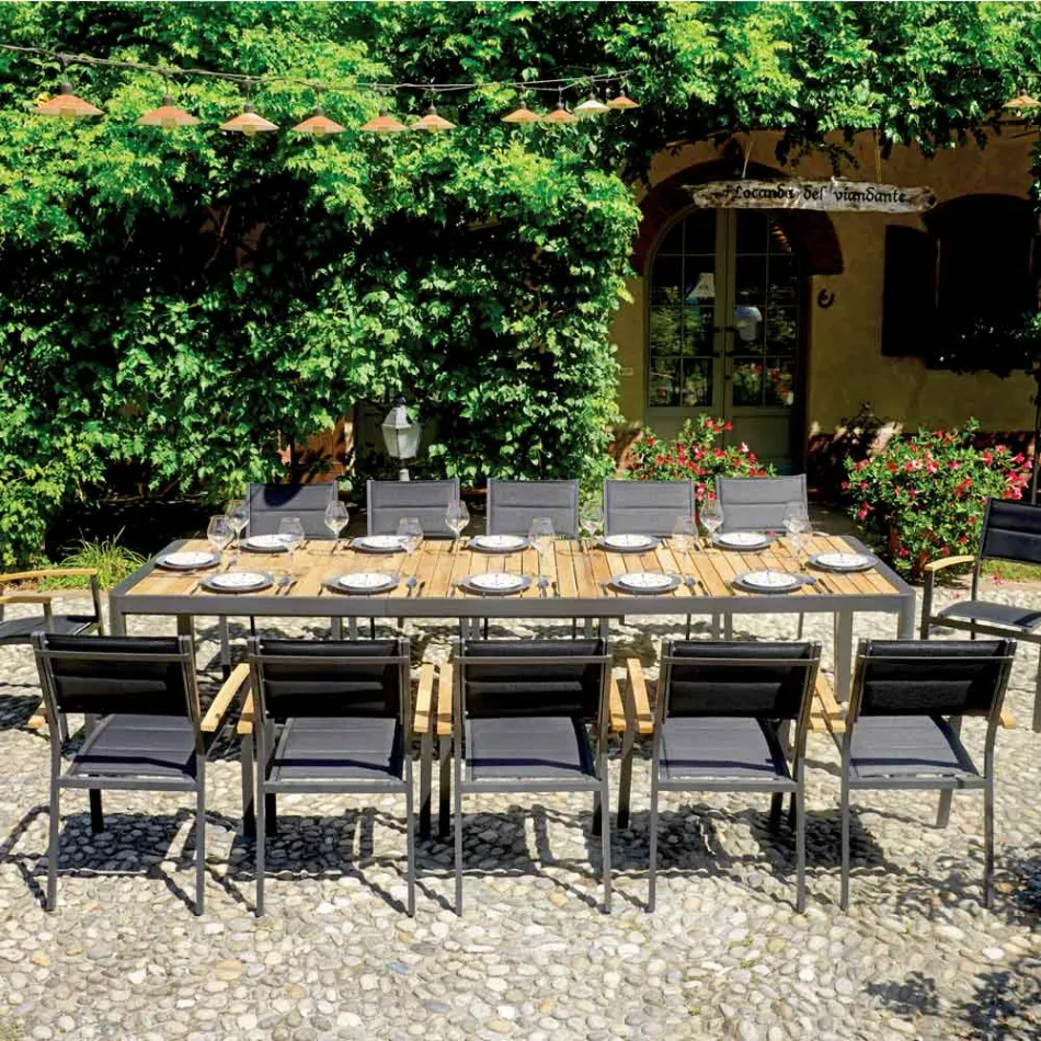 Extendable Table to 300 cm with Sliding Legs in Aluminium and Teak - Felix Viadurini