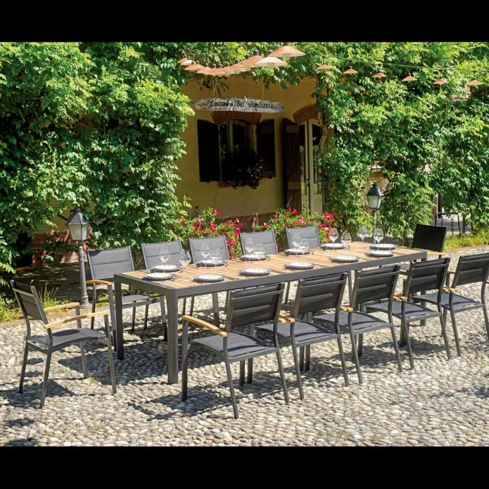 Extendable Table to 300 cm with Sliding Legs in Aluminium and Teak - Felix Viadurini