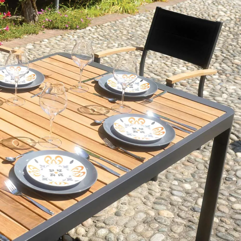 Extendable Table to 300 cm with Sliding Legs in Aluminium and Teak - Felix Viadurini