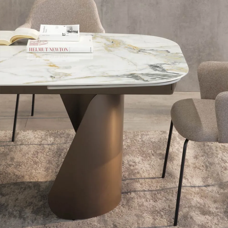 Extendable Table 300 cm in Metal and Sintered Stone Top - Taviria Viadurini