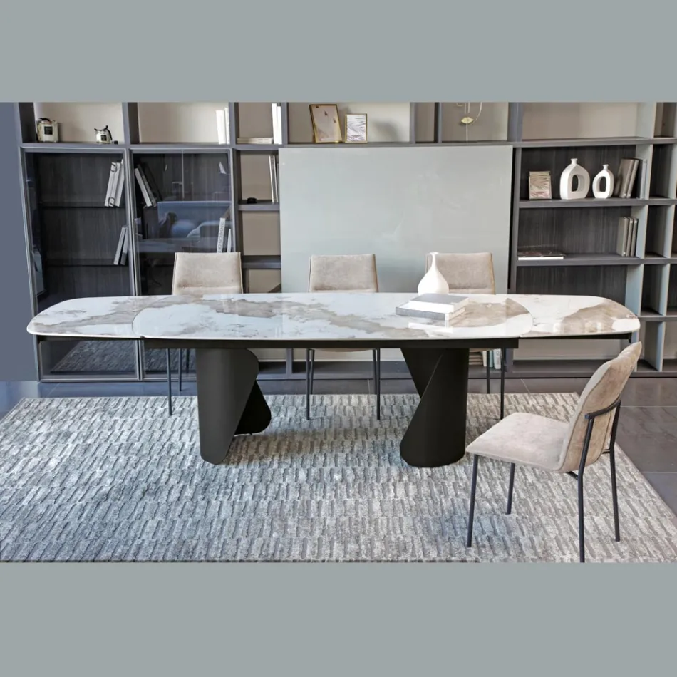 Extendable Table 300 cm in Metal and Sintered Stone Top - Taviria Viadurini