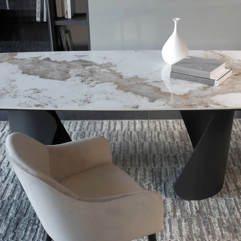 Extendable Table 300 cm in Metal and Sintered Stone Top - Taviria Viadurini