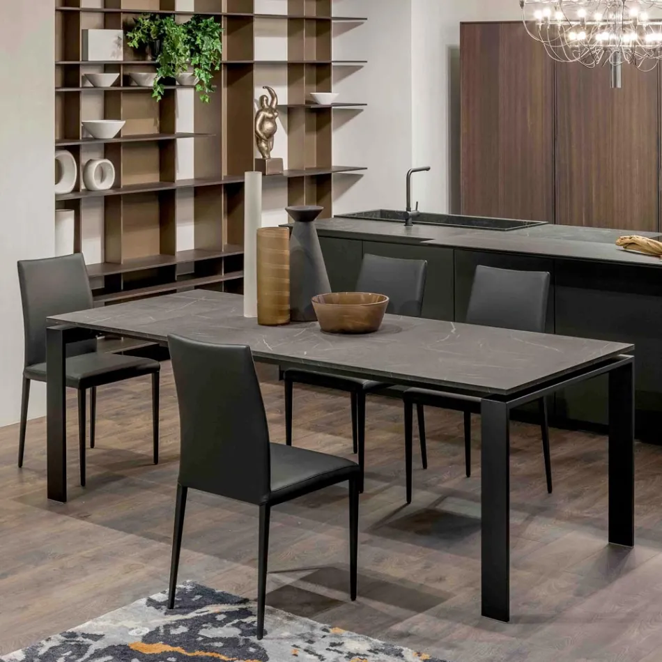 Extendable Table 310 cm with Laminate Top and Metal Base - Spilla Viadurini