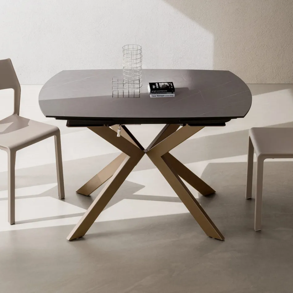 Extendable Barrel Table in Layered HPL with Different Finishes - Incontro Viadurini