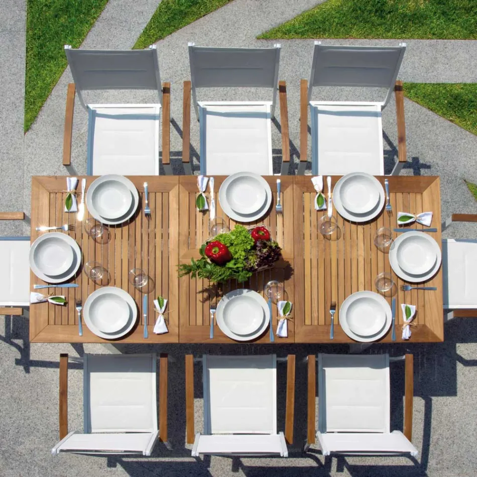 Extendable Butterfly Table to 210 cm in Aluminium and Teak Top - Incanto Viadurini