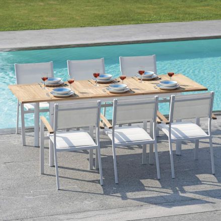 Extendable Butterfly Table to 210 cm in Aluminium and Teak Top - Incanto Viadurini