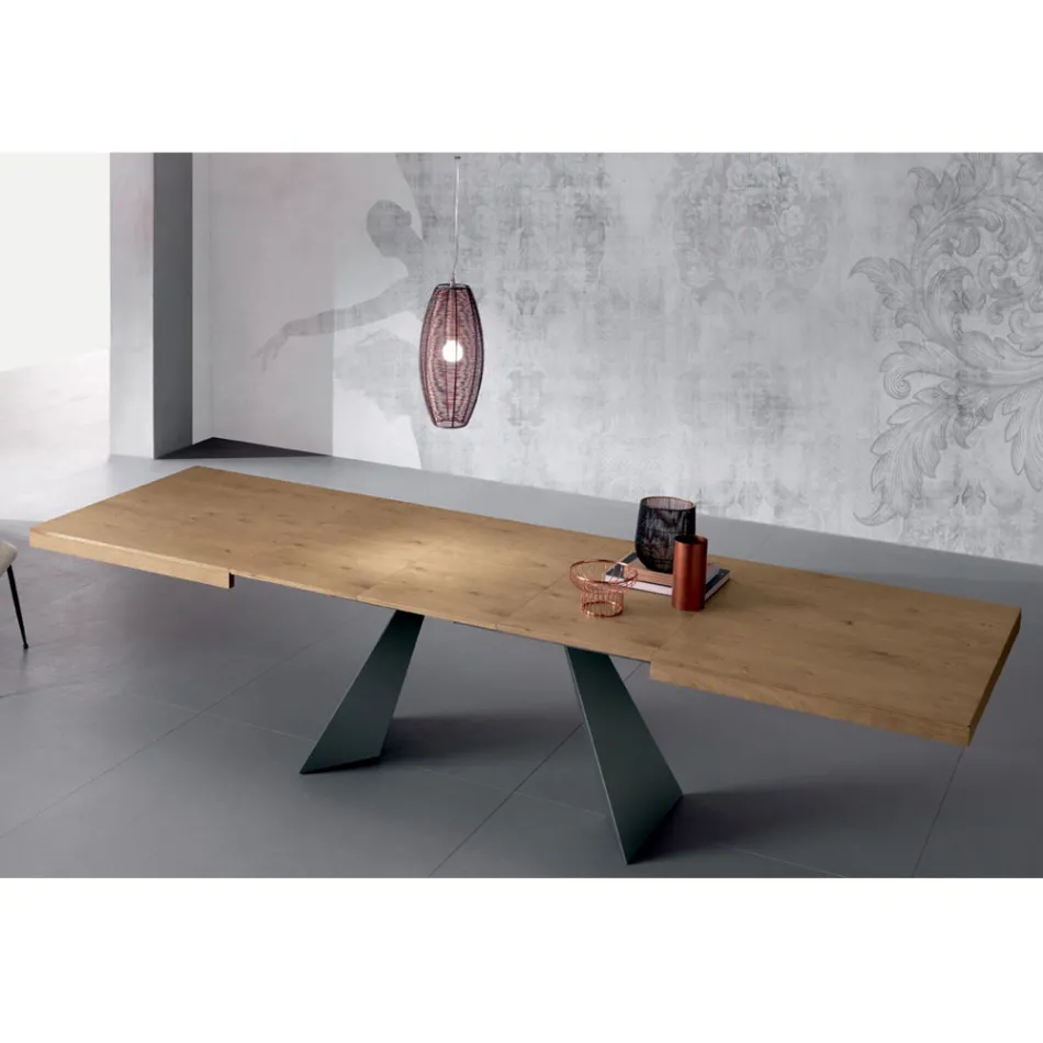 Extendable Table with Central Extension in Veneered Wood - Aperol Viadurini