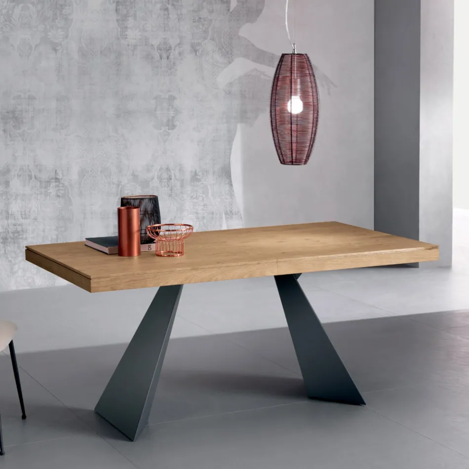 Extendable Table with Central Extension in Veneered Wood - Aperol Viadurini