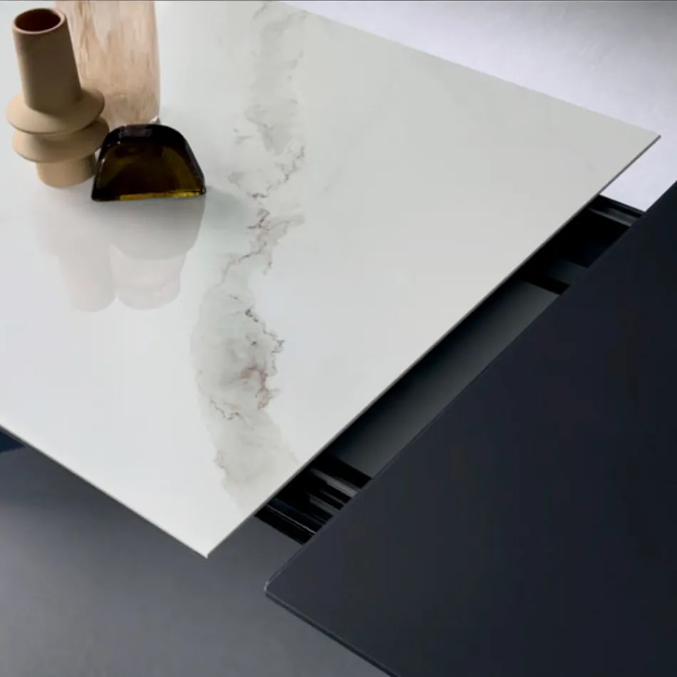 Extendable Table with Side Extension in Glass Ceramic - Aperol Viadurini