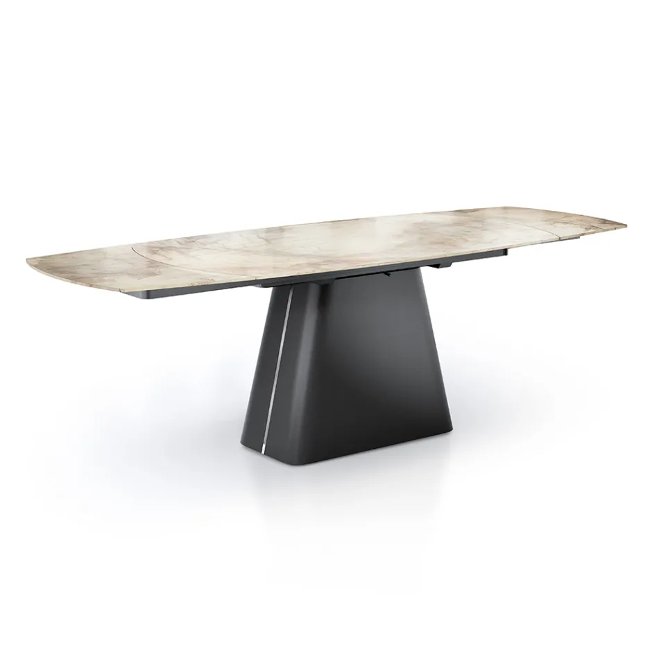 Extendable Table with Steel Base and Ceramic Top in Marble Finish - Emilia  Viadurini