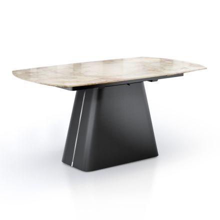 Extendable Table with Steel Base and Ceramic Top in Marble Finish - Emilia  Viadurini