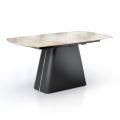 Extendable Table with Steel Base and Ceramic Top in Marble Finish - Emilia 