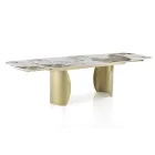Extendable Table with Metal Base and Ceramic Top in Marble Finish - Lombo  Viadurini