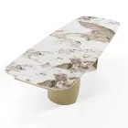 Extendable Table with Metal Base and Ceramic Top in Marble Finish - Lombo  Viadurini