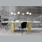Extendable Table with Metal Base and Ceramic Top in Marble Finish - Lombo  Viadurini