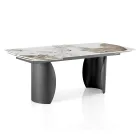 Extendable Table with Metal Base and Ceramic Top in Marble Finish - Lombo  Viadurini