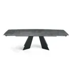 Extendable Table with Metal Base and Ribbed Glass Top Made in Italy - Lumo Viadurini