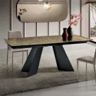 Extendable Table with Metal Base and Ribbed Glass Top Made in Italy - Lumo Viadurini