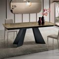 Extendable Table with Metal Base and Ribbed Glass Top Made in Italy - Lumo