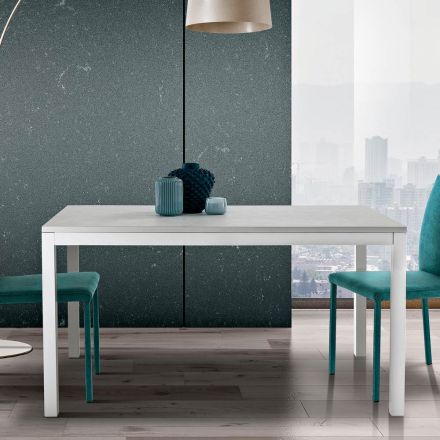 Extendable Table with White Metal Legs and Melamine Top - Shaila Viadurini