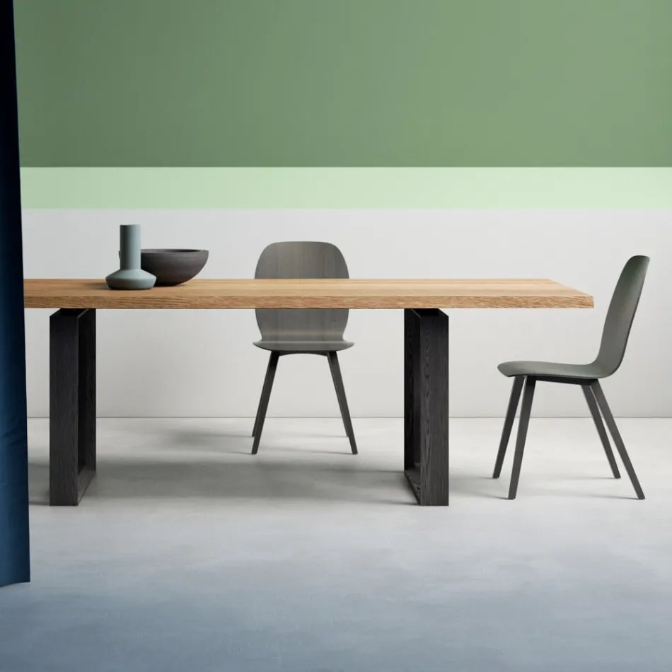 Extendable Table with Debarked Top and Edge Made in Italy - Aravis Viadurini