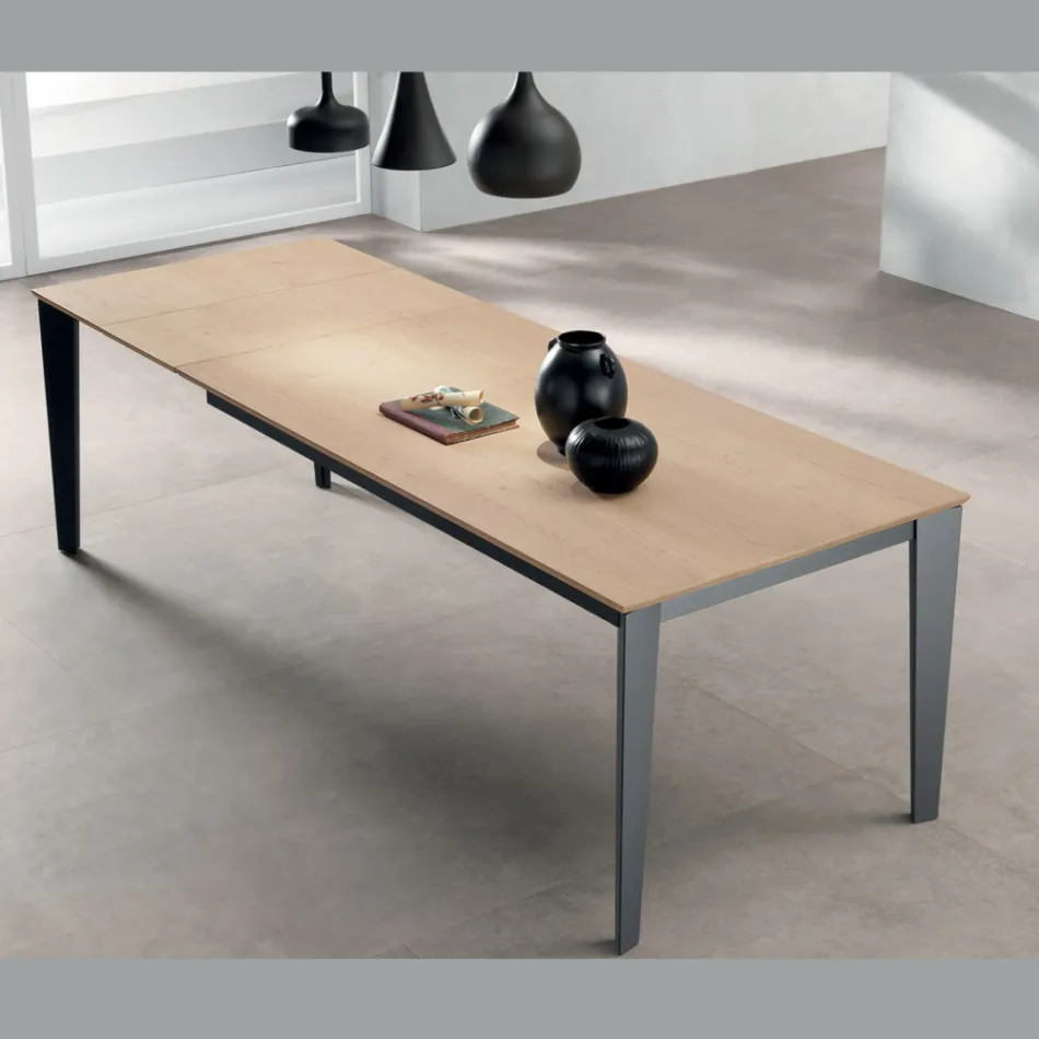 Extendable Table with Natural Oak Veneer Top - Anise Viadurini