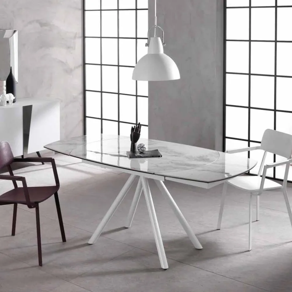 Extendable table with ceramic top and metal legs, Lozzolo Viadurini