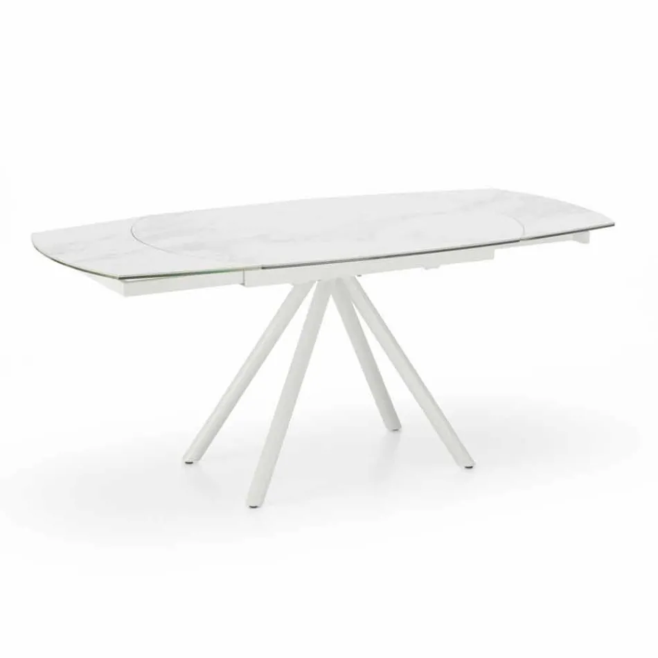 Extendable table with ceramic top and metal legs, Lozzolo Viadurini