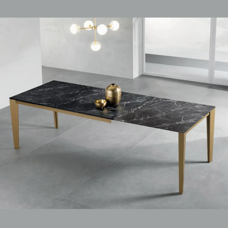 Extendable Table with Dark Marble Effect Laminate Top - Anise Viadurini