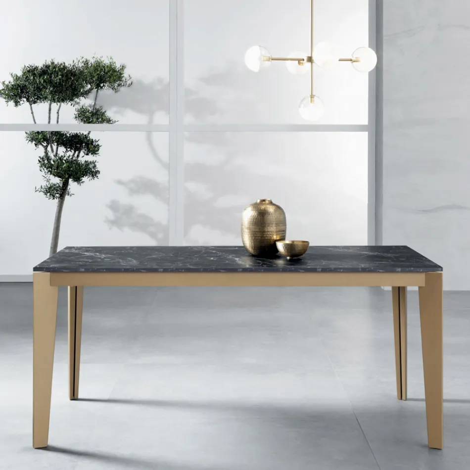 Extendable Table with Dark Marble Effect Laminate Top - Anise Viadurini