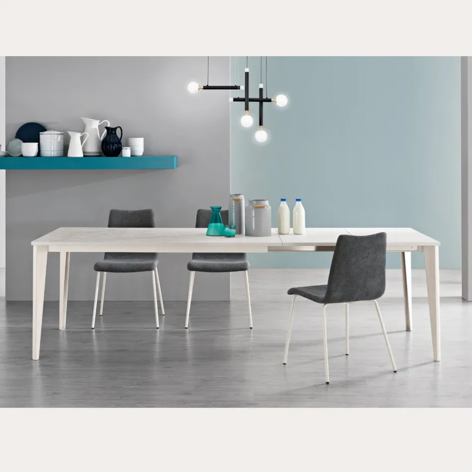 Extendable Table with Ice White Cement Melamine Top - Ariel Viadurini