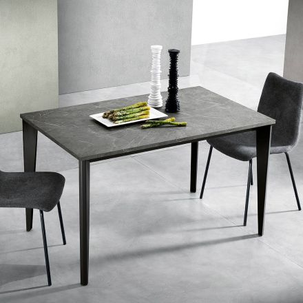 Extendable Table with Marble Melamine Top and Anthracite Legs - Ariel Viadurini