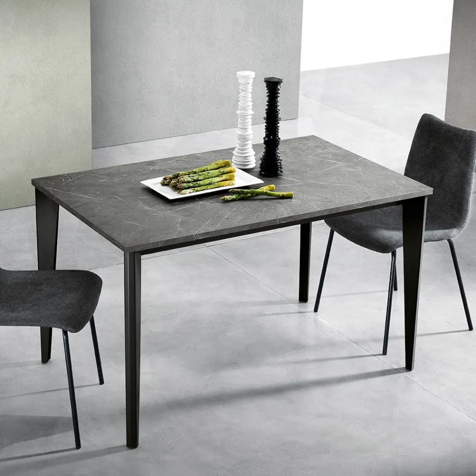 Extendable Table with Marble Melamine Top and Anthracite Legs - Ariel Viadurini