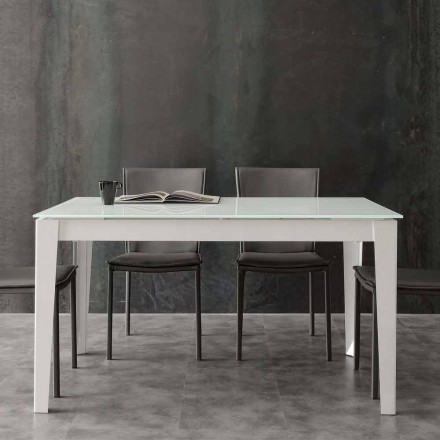 Extendable table with modern tempered glass top Baltimora Viadurini