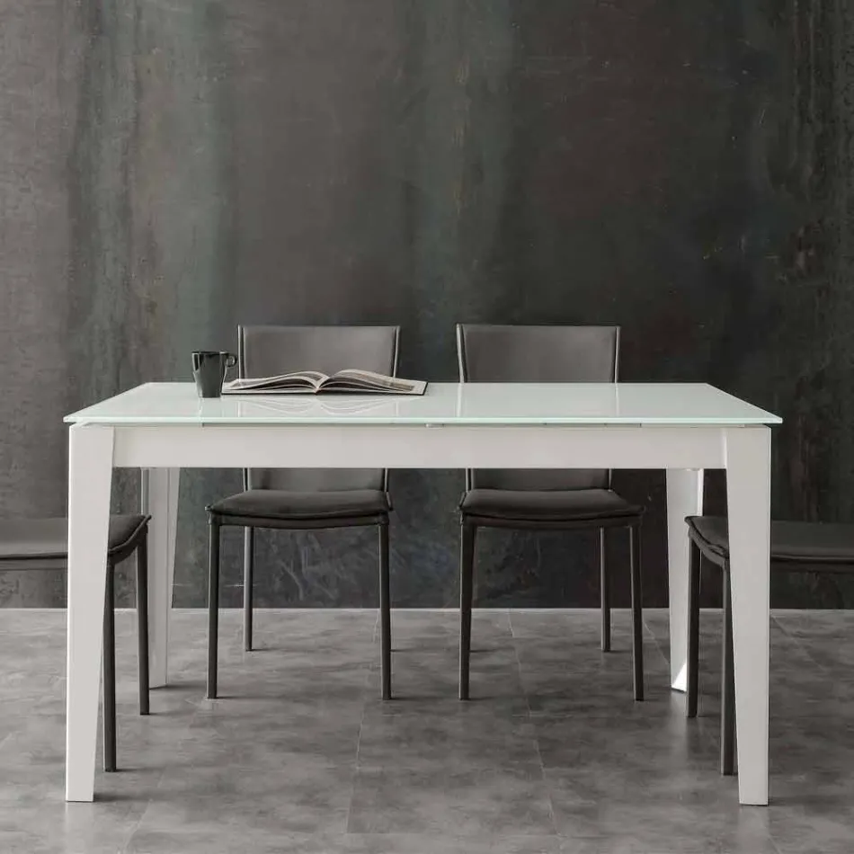Extendable table with modern tempered glass top Baltimora Viadurini